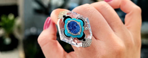 Statement ring with blue stone, turquoise, and onyx